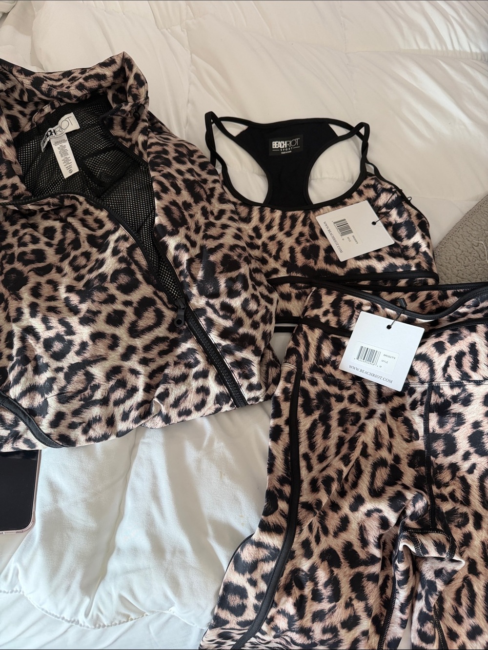 Beach Riot Leopard-Print Active Set in Black and Tan